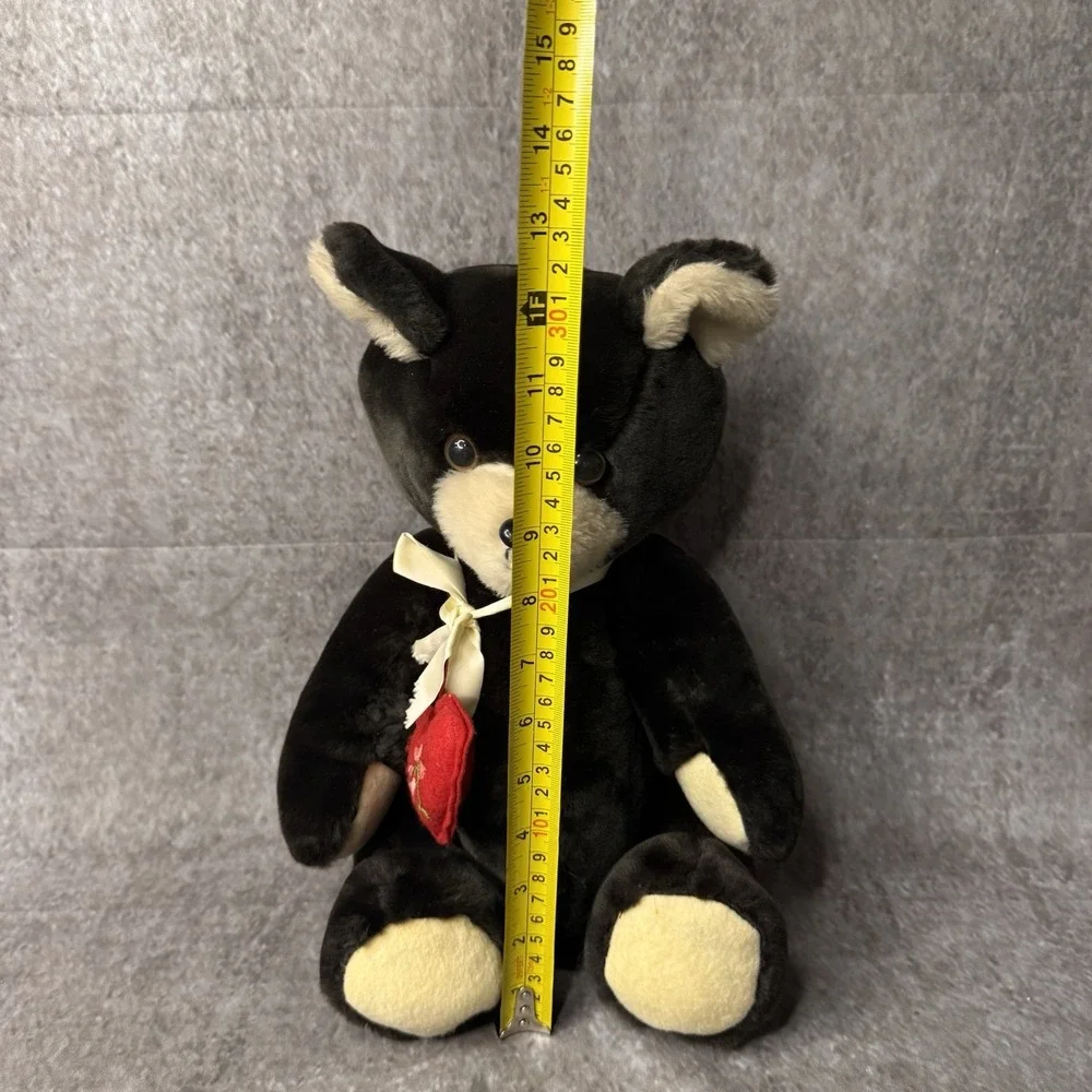 Vintage Teddy Bear Black Tan Jointed Articulated Arms Legs Felt Heart